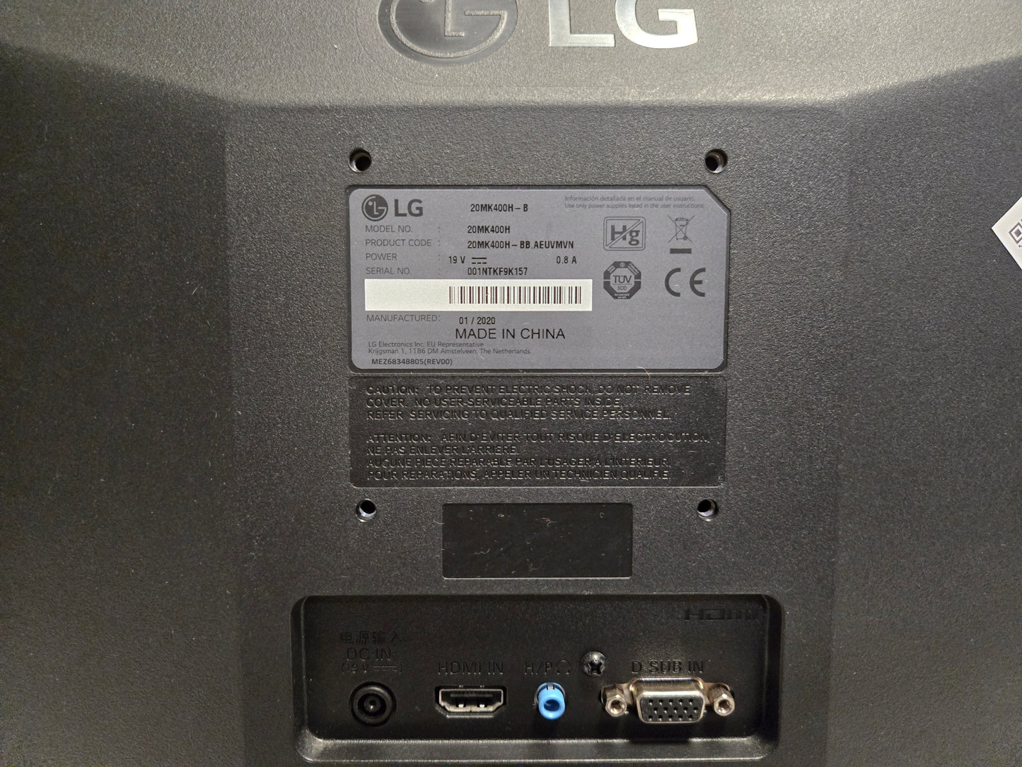 LG 20MK400H Estado de la pantalla/monitor: Muy bueno - B