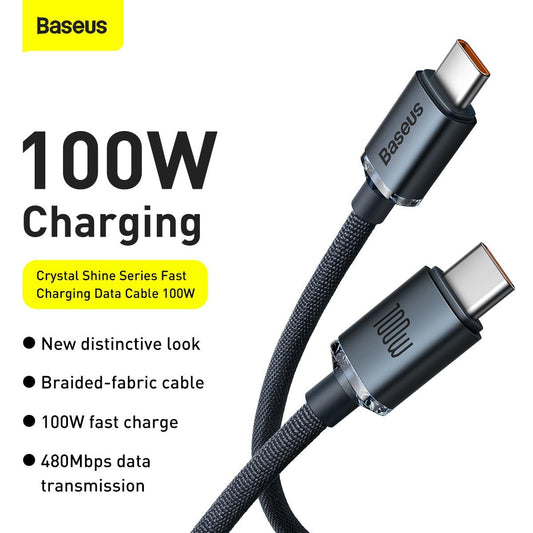 BASEUS CRYSTAL SHINE SERIES FAST CHARGING DATA CABLE TYPE-C TO TYPE-C 100W 1.2M BLACK