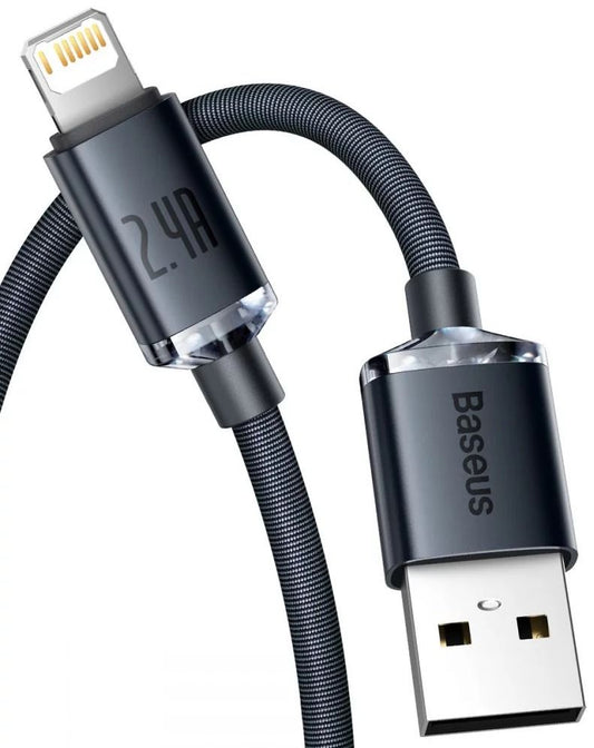 CW-FXP BASEUS CRYSTAL SHINE SERIES FAST CHARGING DATA CABLE USB TO IP 2.4A 1.2M BLACK