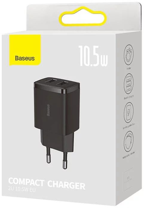 BASEUS COMPACT CHARGER 2U 10.5W EU BLACK