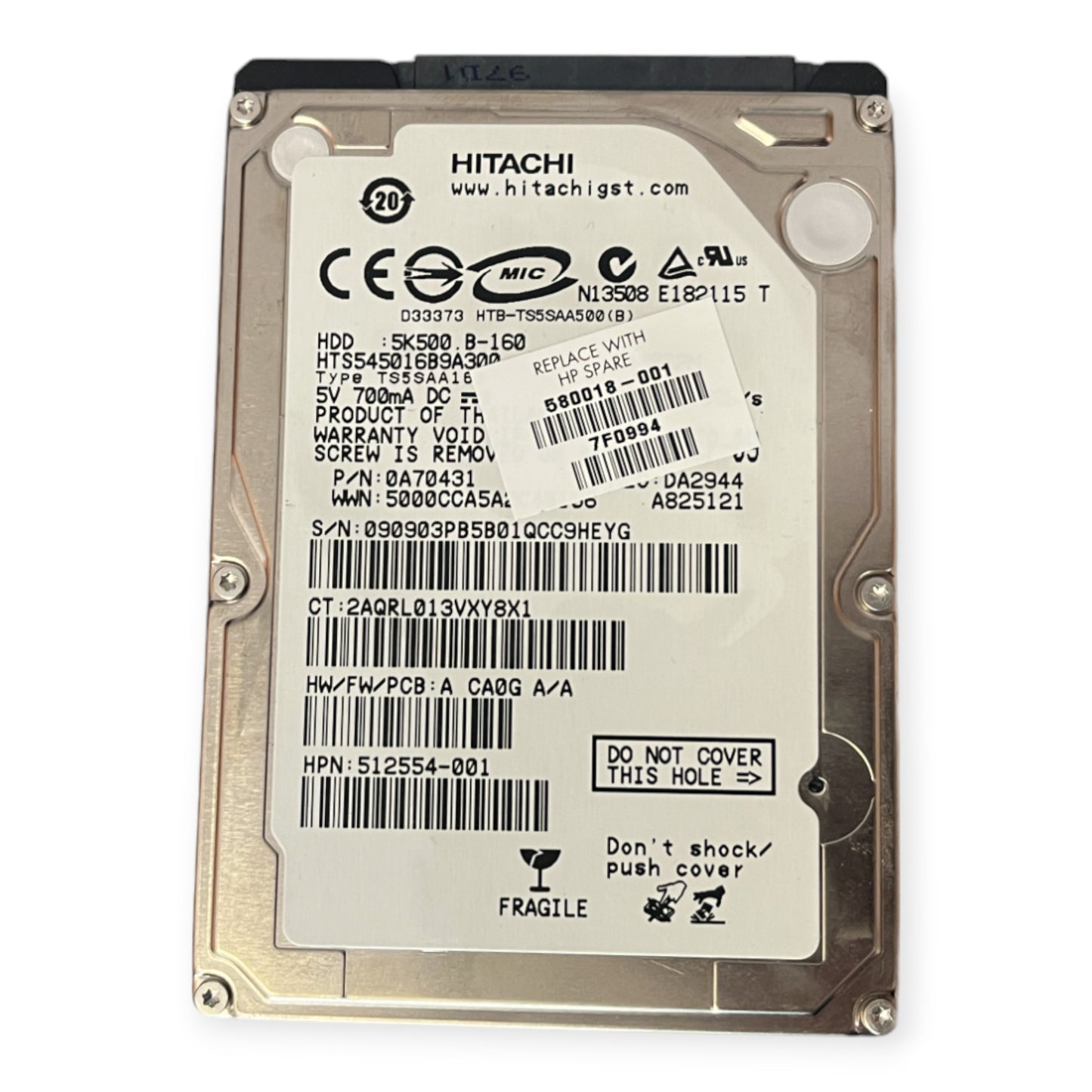 Disco Rígido HDD 2,5'' Hitachi 500GB 5K500 Spare Part 580018-001