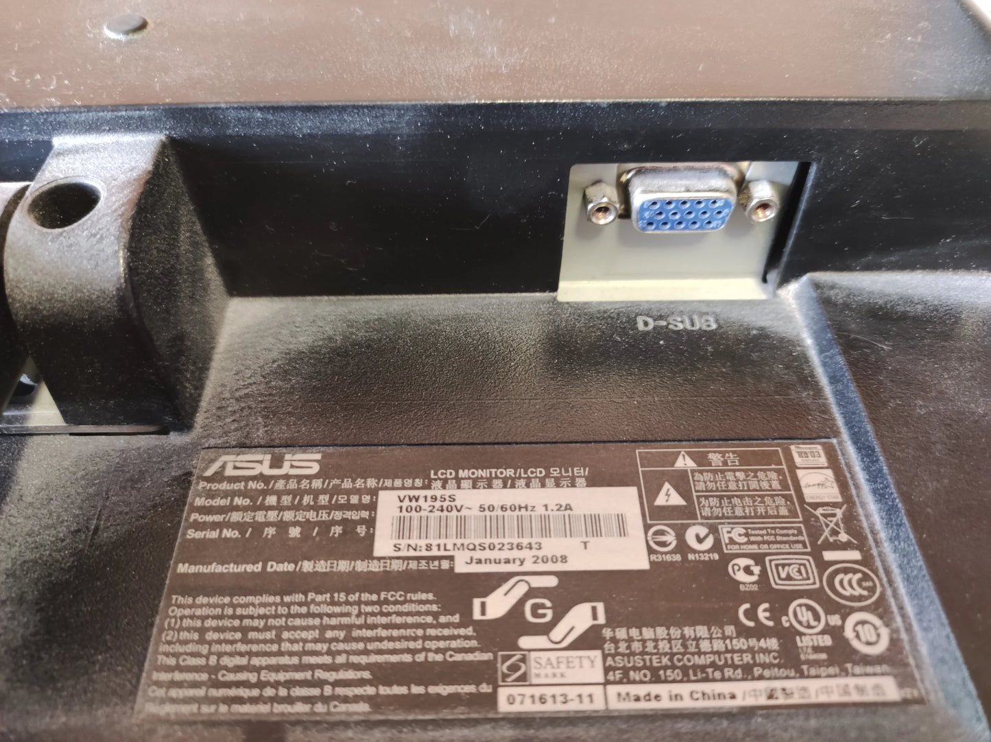 ASUS VW195S monitor de ecrã 48,3 cm (19") 1440 x 900 pixels Preto