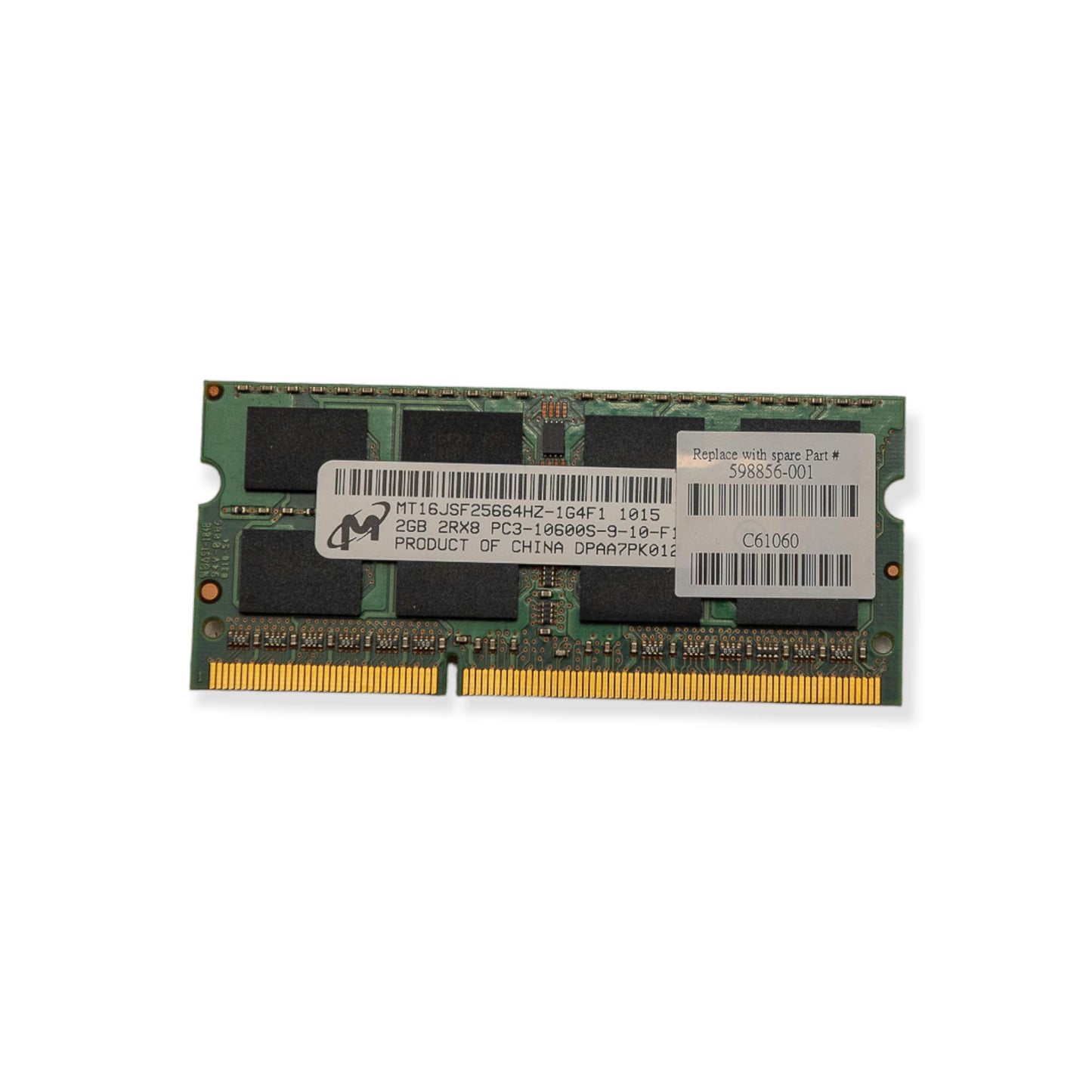 Memória Ram SODIMM Micron DDR3 2GB 10600S MT16JSF25664HZ-1G4F1 spare part 598856-001