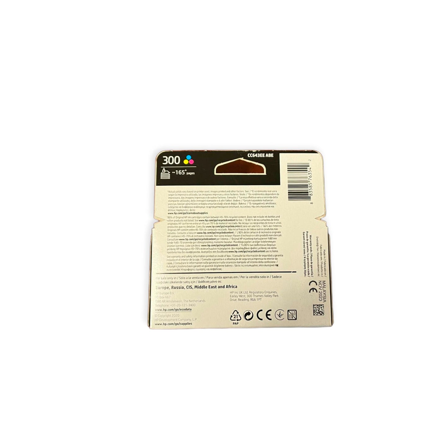 Original HP 300 CC643EE ABE Tricolor Ink Cartridge, 17ml, New