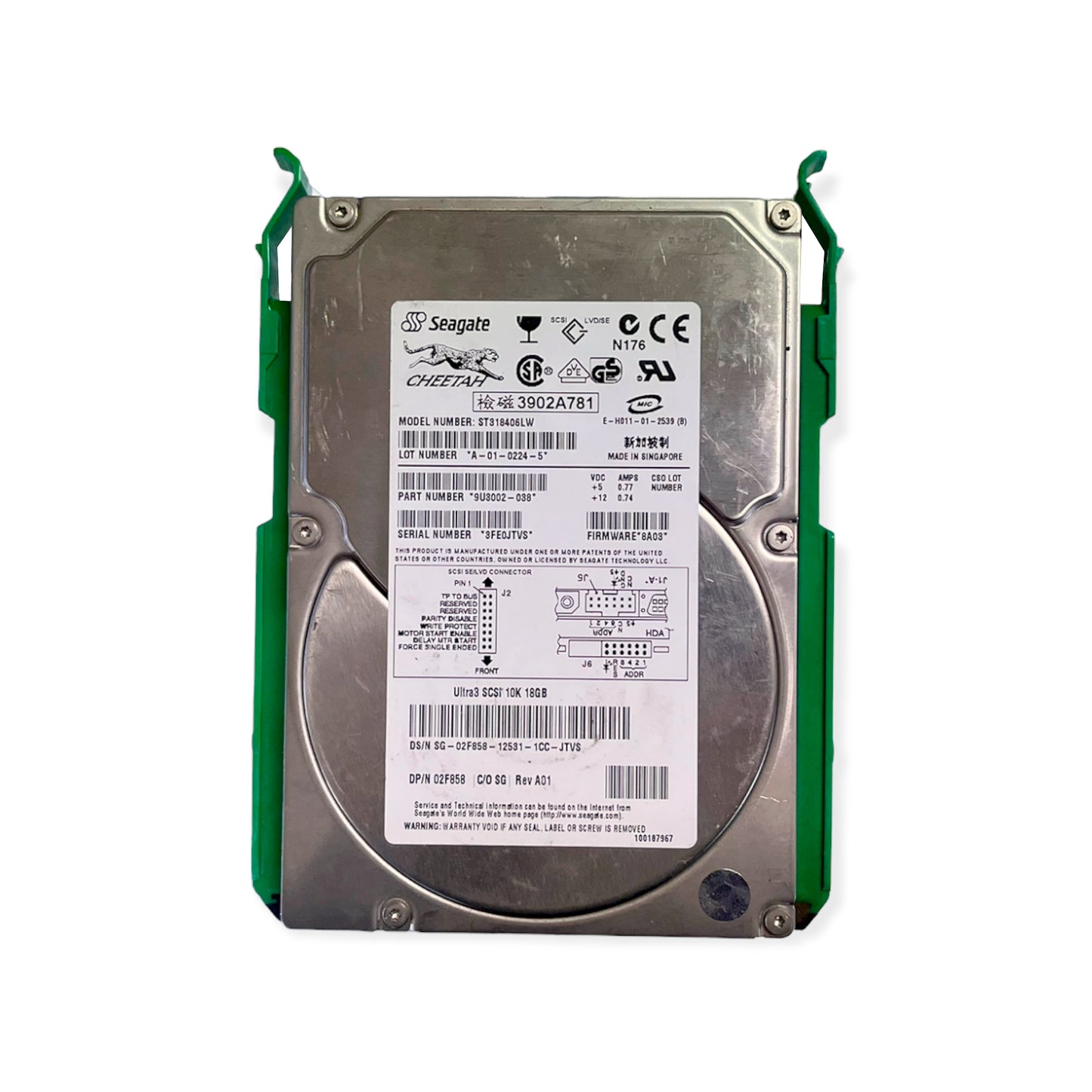 Disco Rígido IDE 3,5'' Seagate Cheetah 18GB 10K ST318406LW com caddy