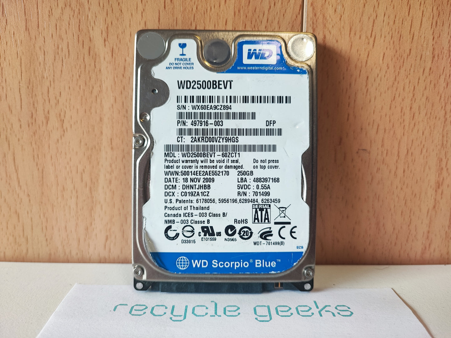Disco Rígido HDD WD WD2500BEVT 250GB 2,5'' SATA Estado: Muito Bom - B