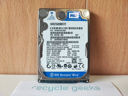 Disco Rígido HDD WD WD2500BEVT 250GB 2,5'' SATA Estado: Muito Bom - B