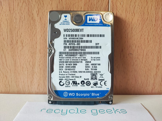 Disco Rígido HDD WD WD2500BEVT 250GB 2,5'' SATA Estado: Muito Bom - B