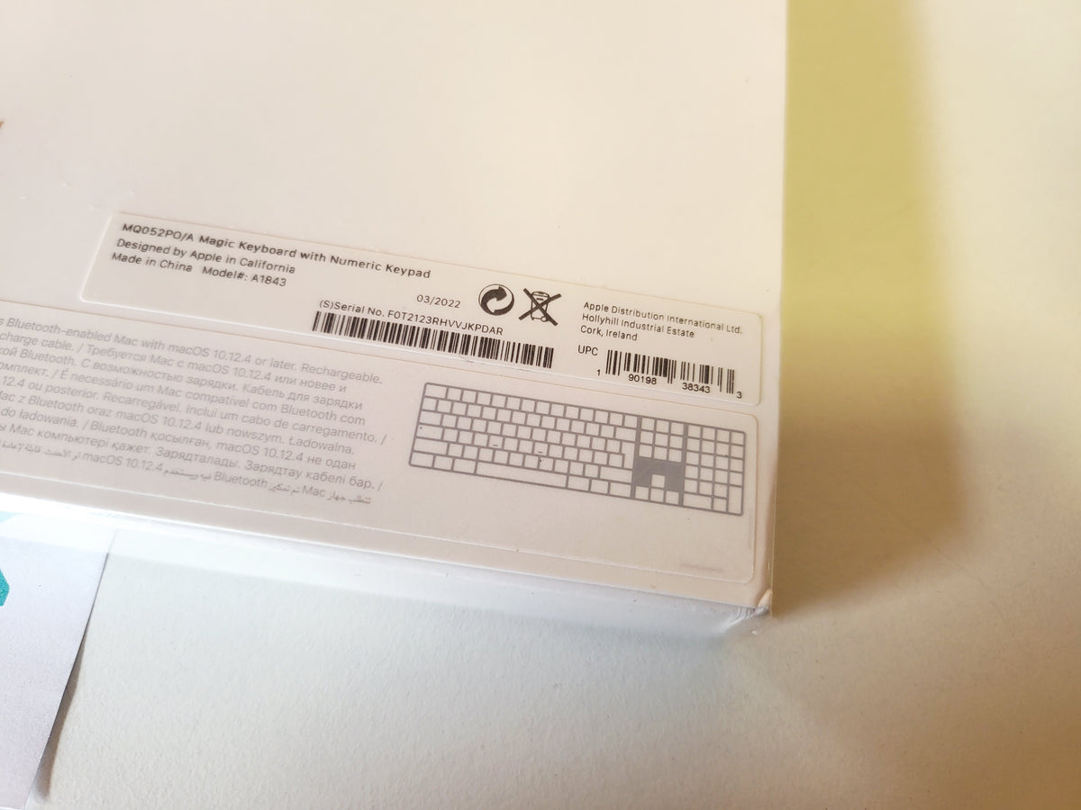 Apple Magic Keyboard with Numeric Keypad A1843 MQ052PO/A Teclado PT (white) — Grade N