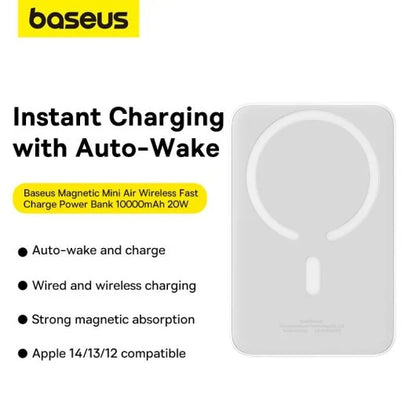 BASEUS MAGNETIC MINI AIR WIRELESS FAST CHARGE POWER BANK 10000MAH 20W STELLAR WHITE
