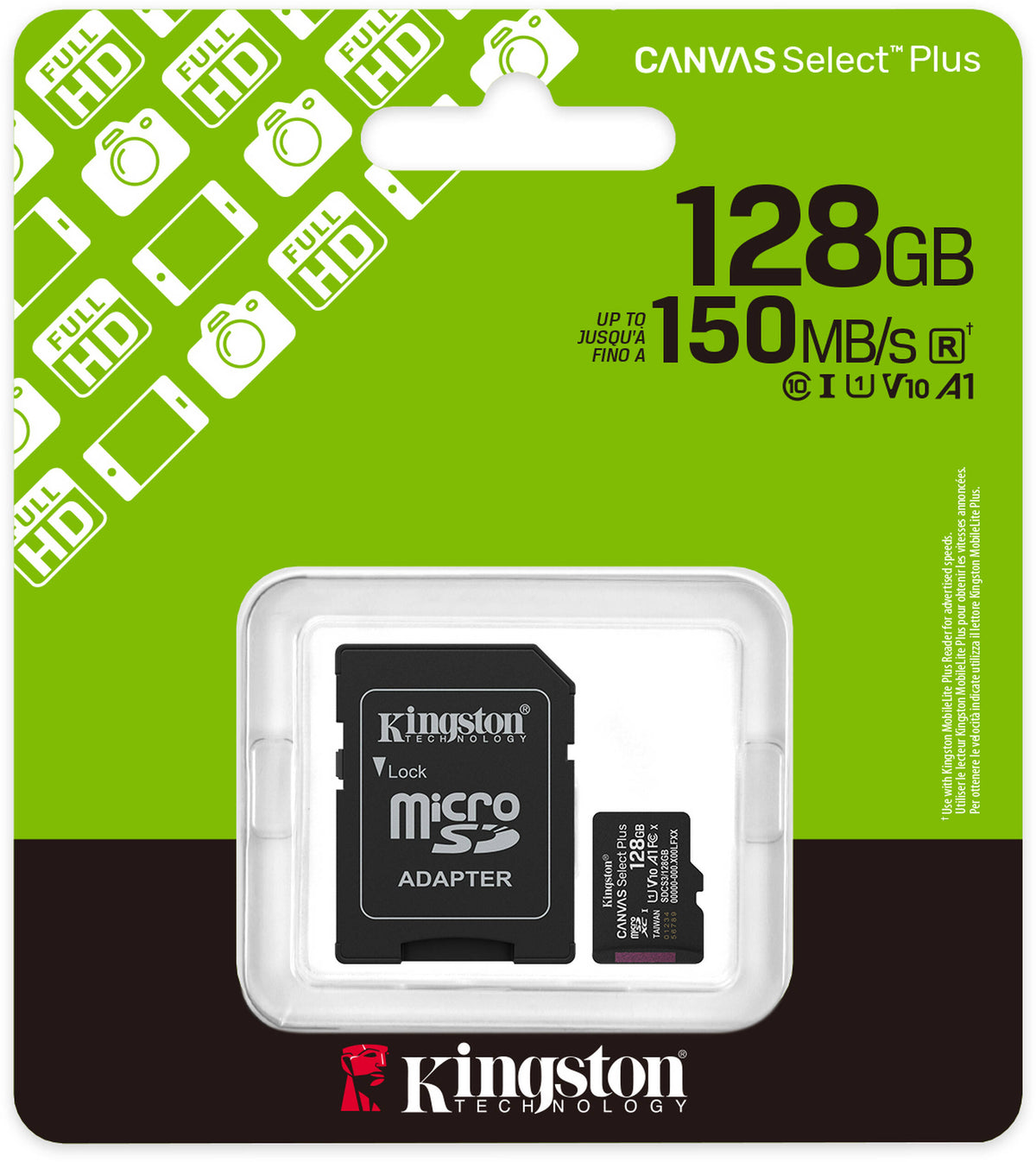 microSDXC Kingston Canvas Select Plus Gen3 128GB (150MB/s) UHS-I, U1, V10, A1 + Adaptador SD