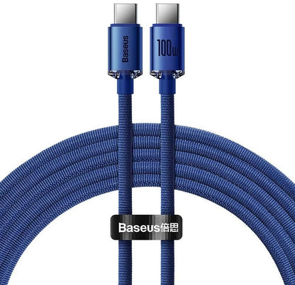 BASEUS CRYSTAL SHINE SERIES FAST CHARGING DATA CABLE TYPE-C TO TYPE-C 100W 1.2M BLUE