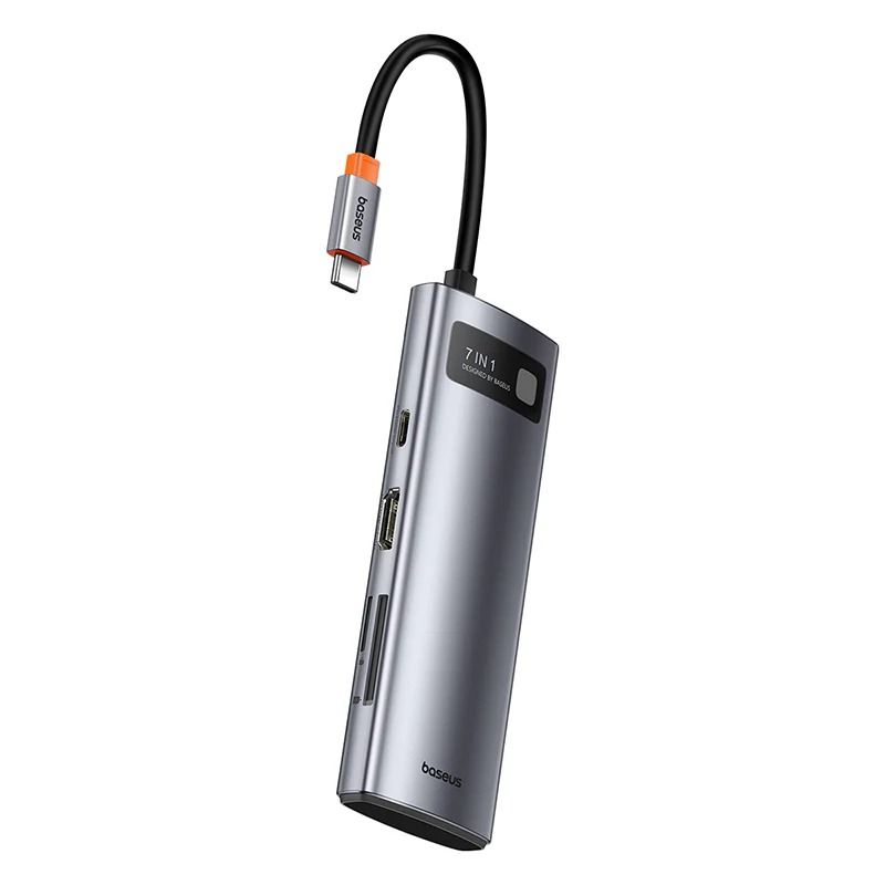 Baseus Hub USB-C 7 em 1 Adaptador com HDMI 4K@60Hz, PD 100W, 3 USB-A 3.0 5Gbps, Leitor Cartões SD/TF