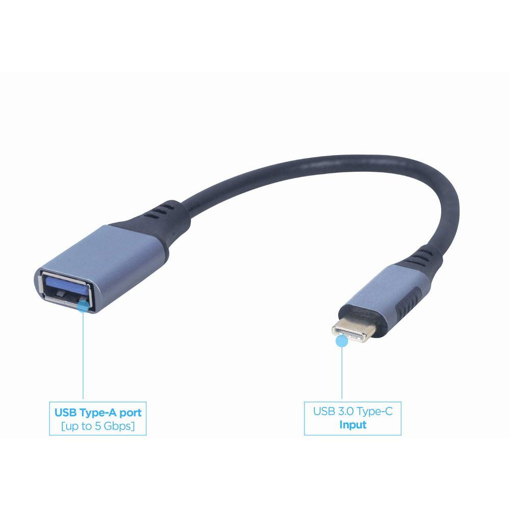 Adaptador USB-C Gembird A-USB3C-OTGAF-01 p/ USB-A 15cm Cinza