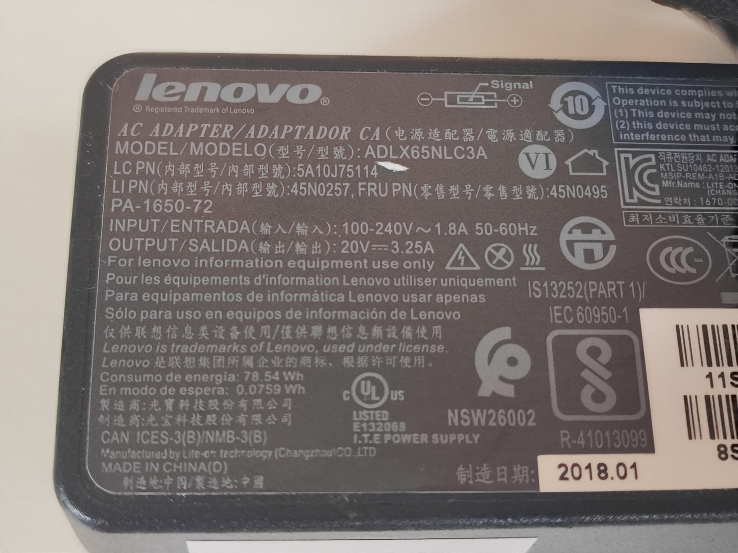 Carregador Lenovo ADLX65NLC3A 20V 3.25A 65W THINKPAD SLIM TIP Rectangular (Novo)