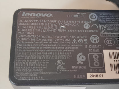 Carregador Lenovo ADLX65NLC3A 20V 3.25A 65W THINKPAD SLIM TIP Rectangular (Novo)