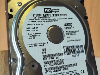 Disco Rígido WD 3,5'' WD800JD-60LSA5 80GB HDD Estado: Muito Bom - B