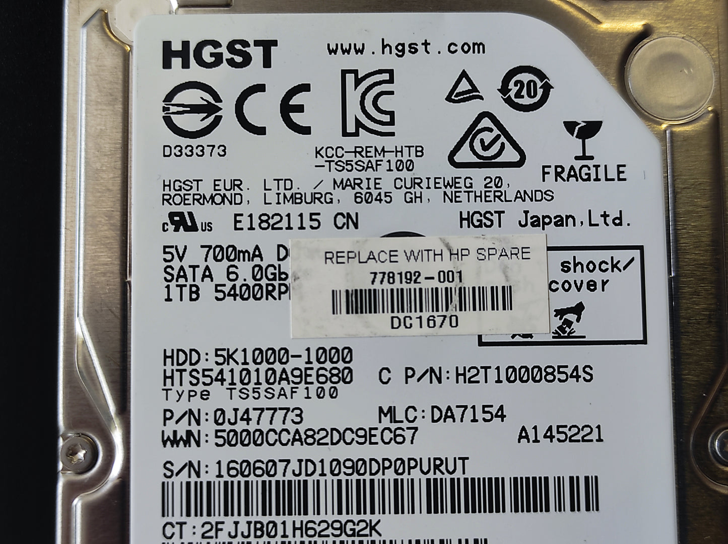 Disco Rígido HDD 2,5'' HGST 1TB | 5K1000-10000