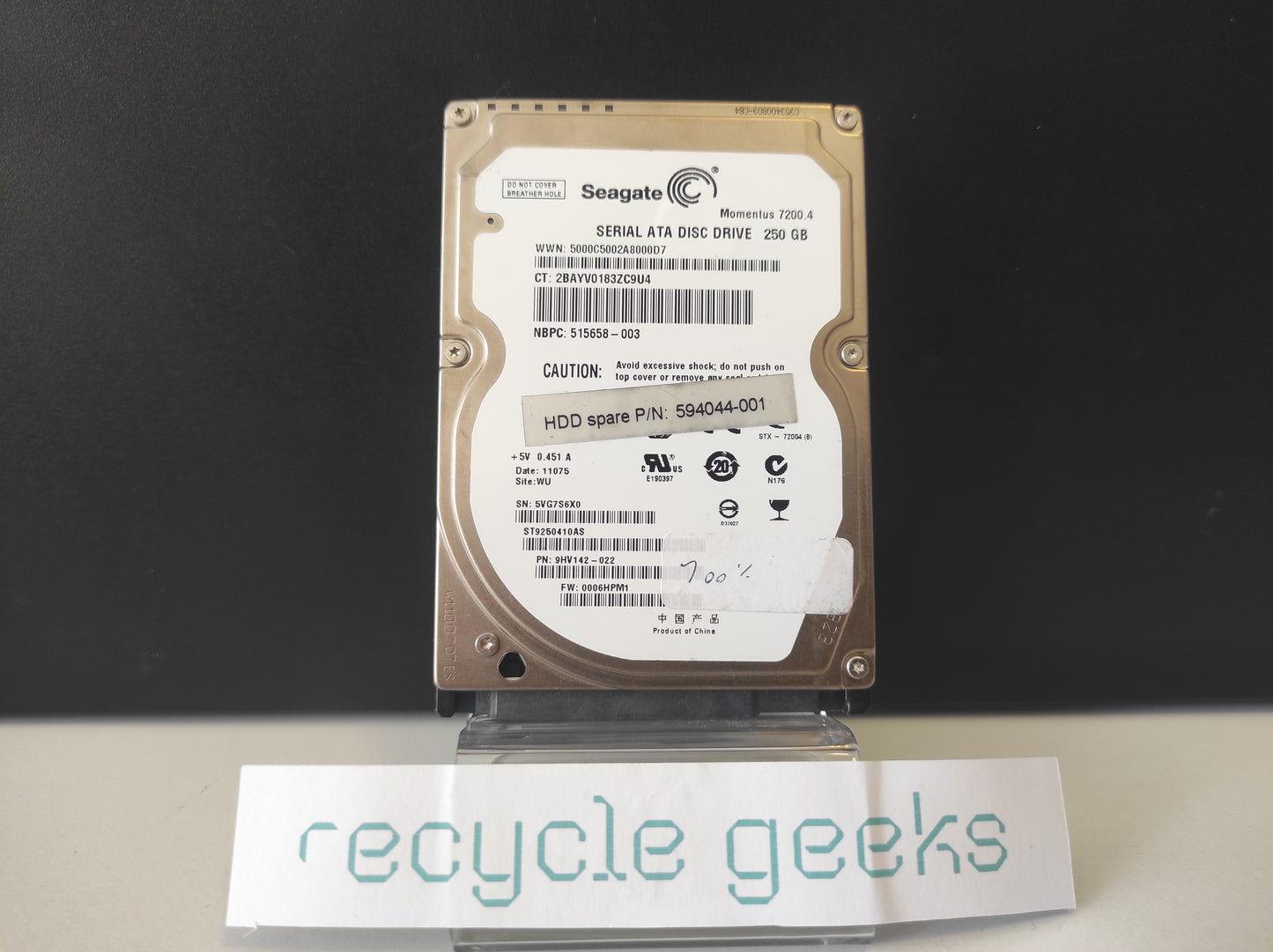 Disco Rígido HDD SATA 2,5'' 250GB GENÉRICO