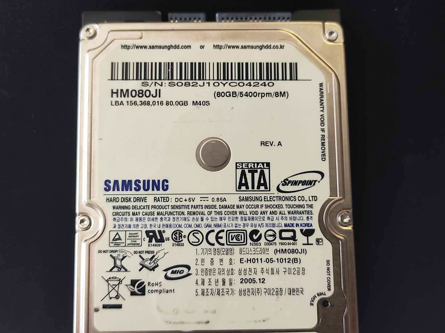 Disco Rígido HDD SATA 2,5'' 80GB GENÉRICO