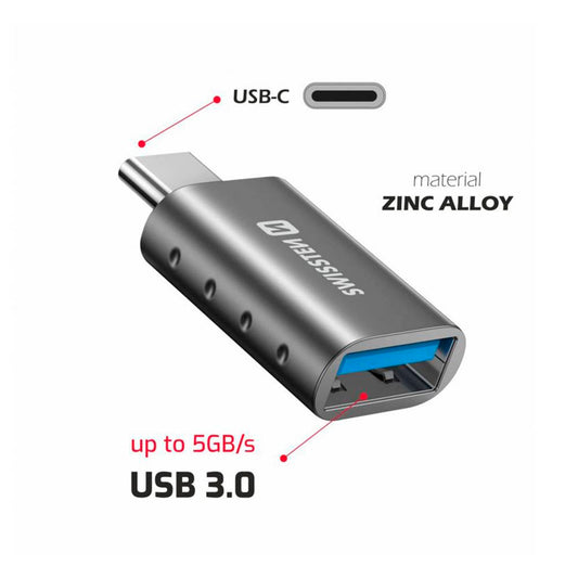 Adaptador Swissten USB-A para USB-C 3.0 Cinzento