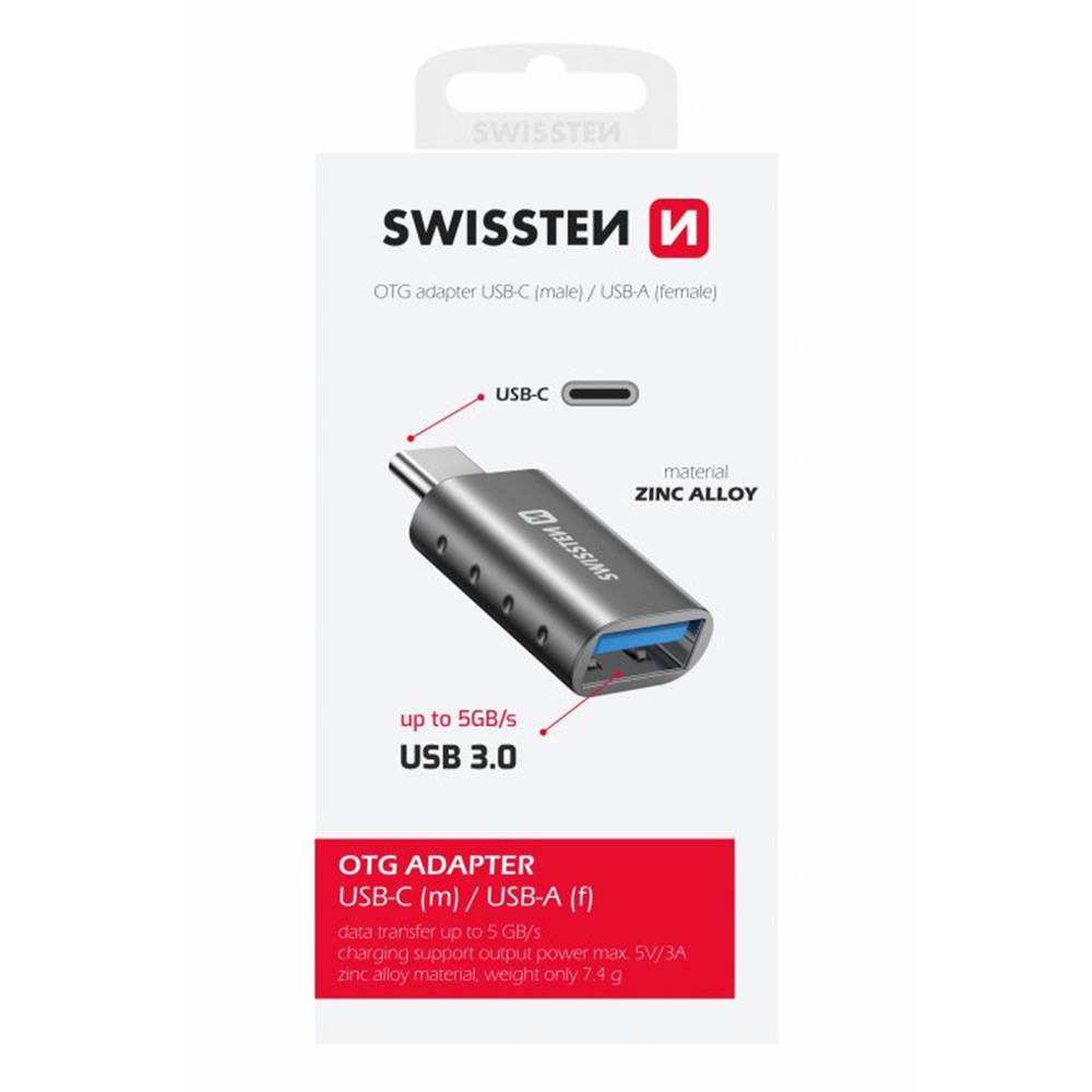 Adaptador Swissten USB-A para USB-C 3.0 Cinzento