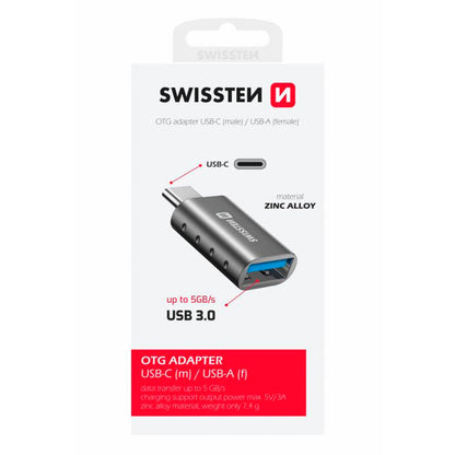 Adaptador Swissten USB-A para USB-C 3.0 Cinzento
