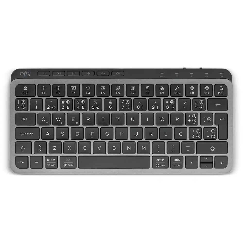Teclado Offy Flexi Mini Wireless RF 2.4GHz + Bluetooth 5.1 Multi-Device PT Cinzento