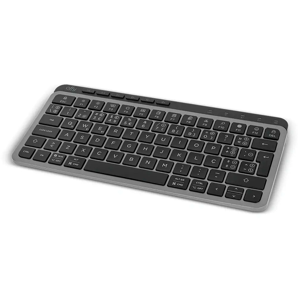 Teclado Offy Flexi Mini Wireless RF 2.4GHz + Bluetooth 5.1 Multi-Device PT Cinzento