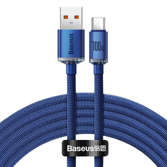 Cabo Baseus Crystal Shine USB-A p/ USB-C PD 100W 1.2m Azul