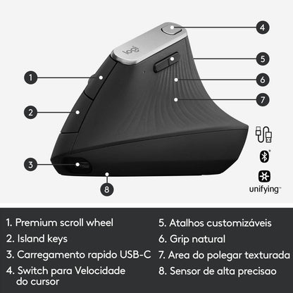 Rato Óptico Logitech MX Vertical Advanced Ergonomic Wireless 4000DPI Preto